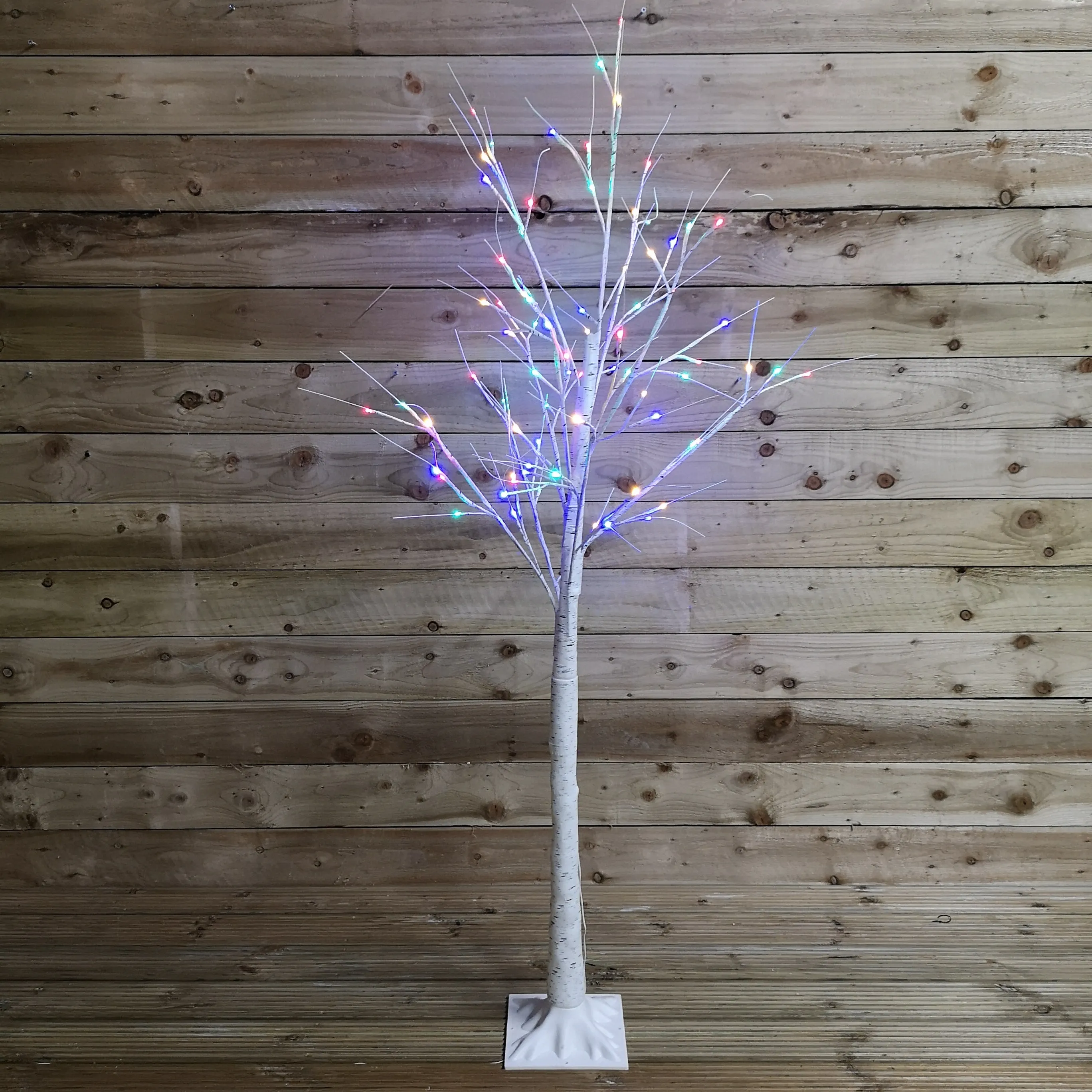 1.8m (6ft) Outdoor Christmas Light Up White Birch Tree with 80 Multicoloured LEDs