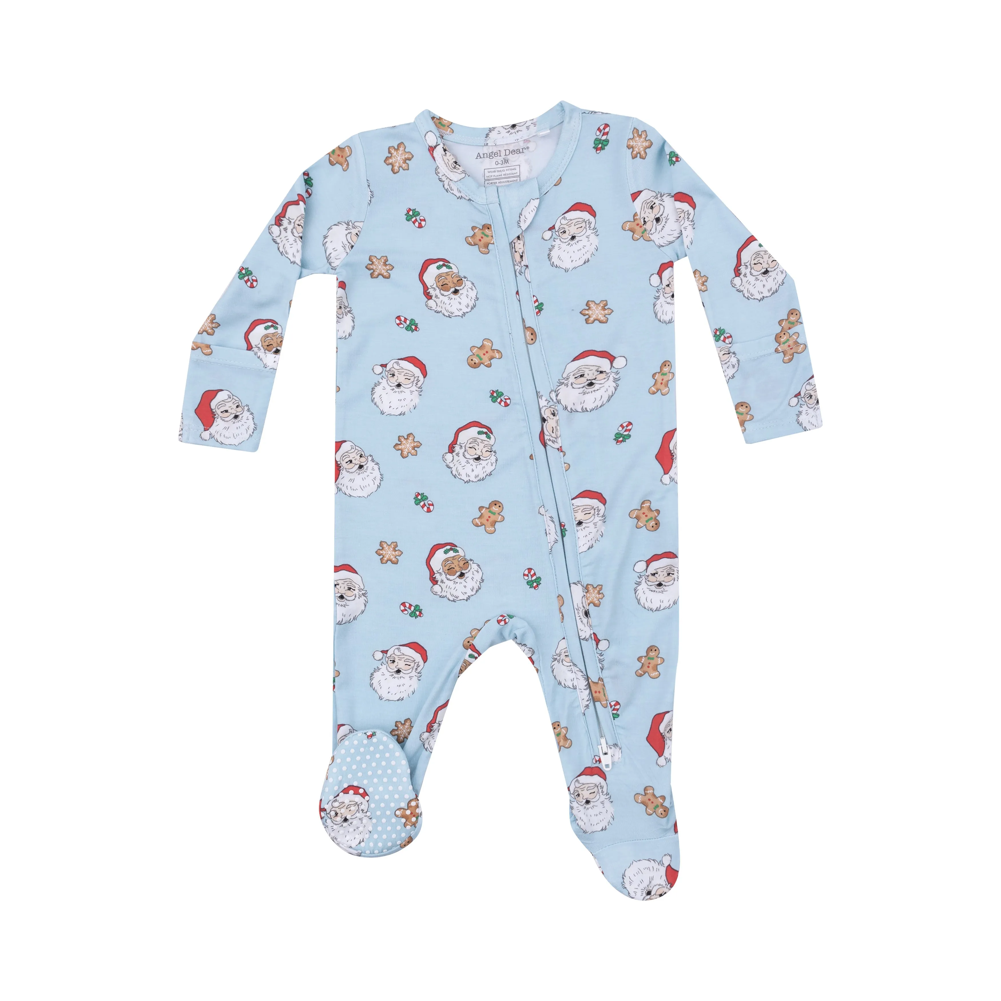 2 Way Zipper Footie - Vintage Santas Blue
