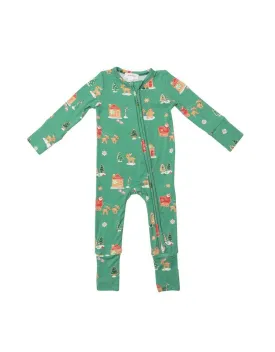 2 Way Zipper Romper | Gingerbread Sleigh Ride Green | Angel Dear