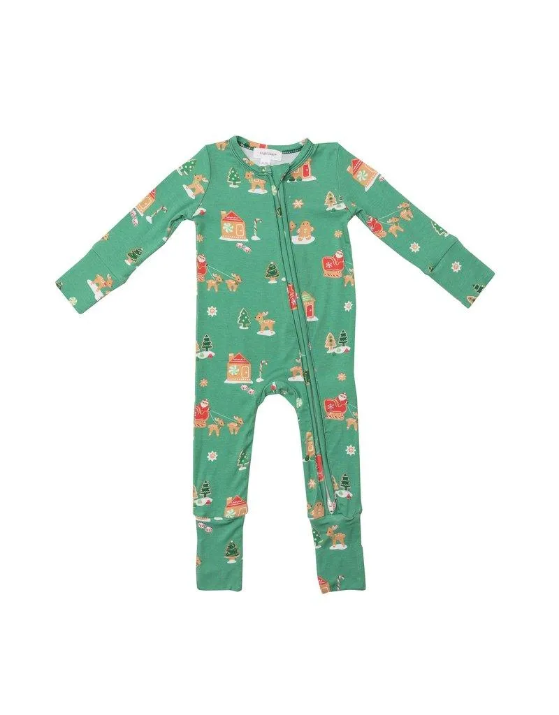 2 Way Zipper Romper | Gingerbread Sleigh Ride Green | Angel Dear