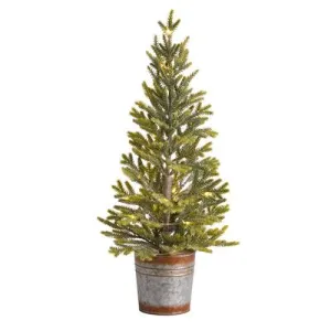 26" Pine “Natural Look" Artificial Christmas Tree with 35 Warm White Lights in Rustic Metal Planter