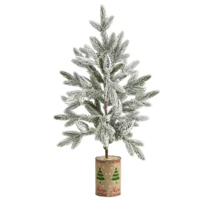 28" Flocked Christmas Artificial Tree in Decorative Planter