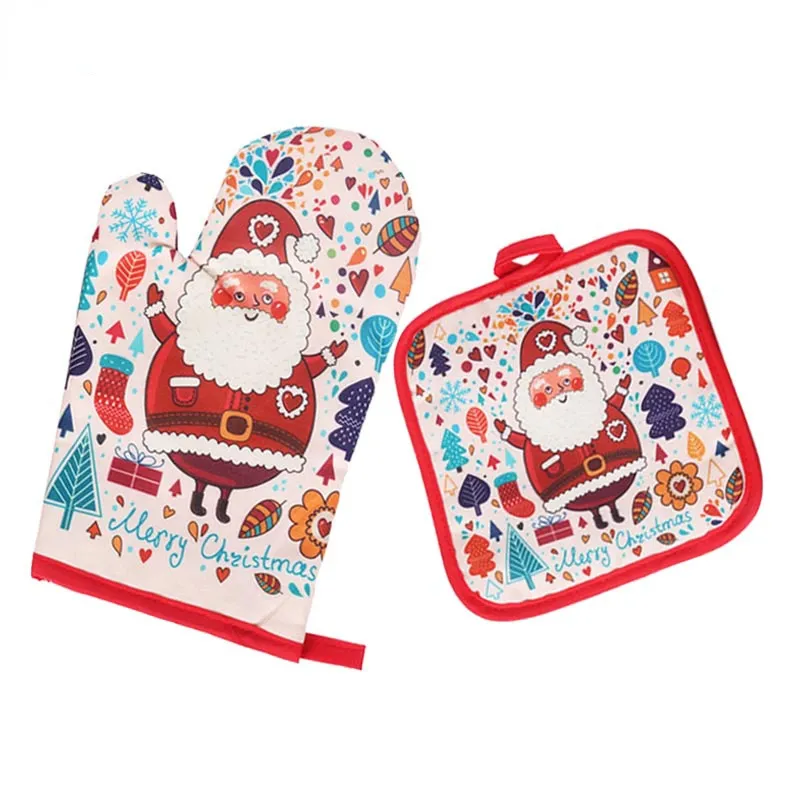 2pcs/set Christmas Baking Anti-Hot Gloves Pad Oven Dining BBQ Kitchen Mat New Year 2021 Natal Xmas Party Decoration Supplies