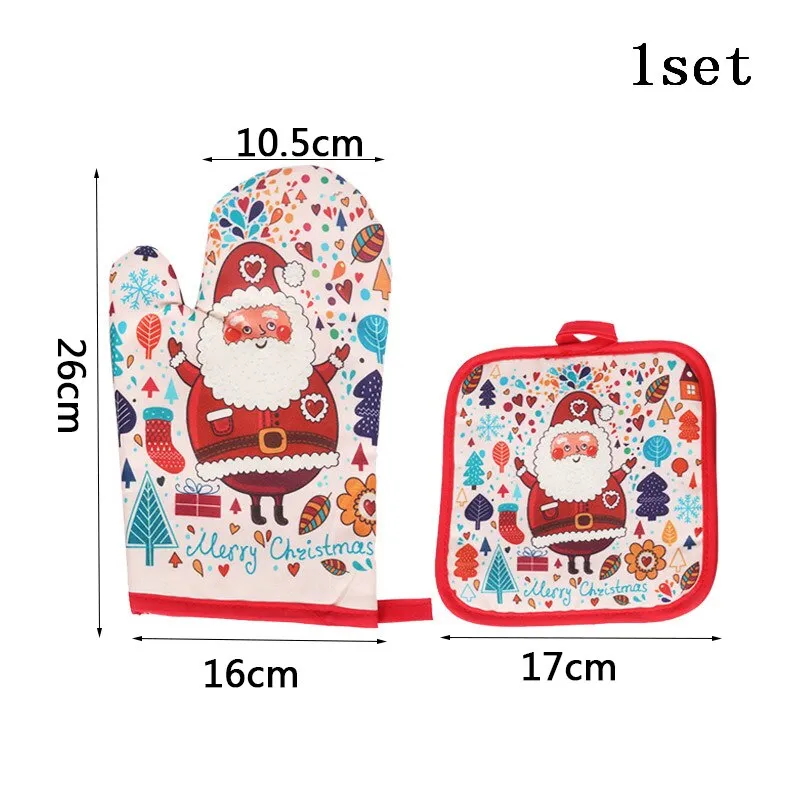2pcs/set Christmas Baking Anti-Hot Gloves Pad Oven Dining BBQ Kitchen Mat New Year 2021 Natal Xmas Party Decoration Supplies