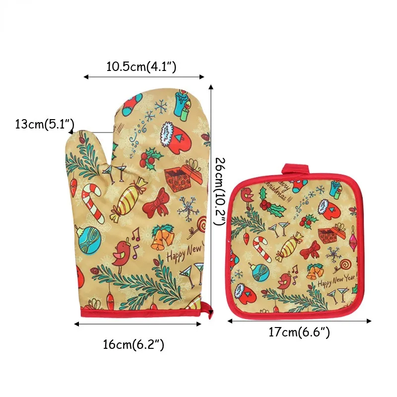 2pcs/set Christmas Baking Anti-Hot Gloves Pad Oven Dining BBQ Kitchen Mat New Year 2021 Natal Xmas Party Decoration Supplies