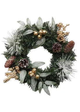 30cm Gold And White Frosted Hanging Christmas Wreath - Christmas Artificial Xmas