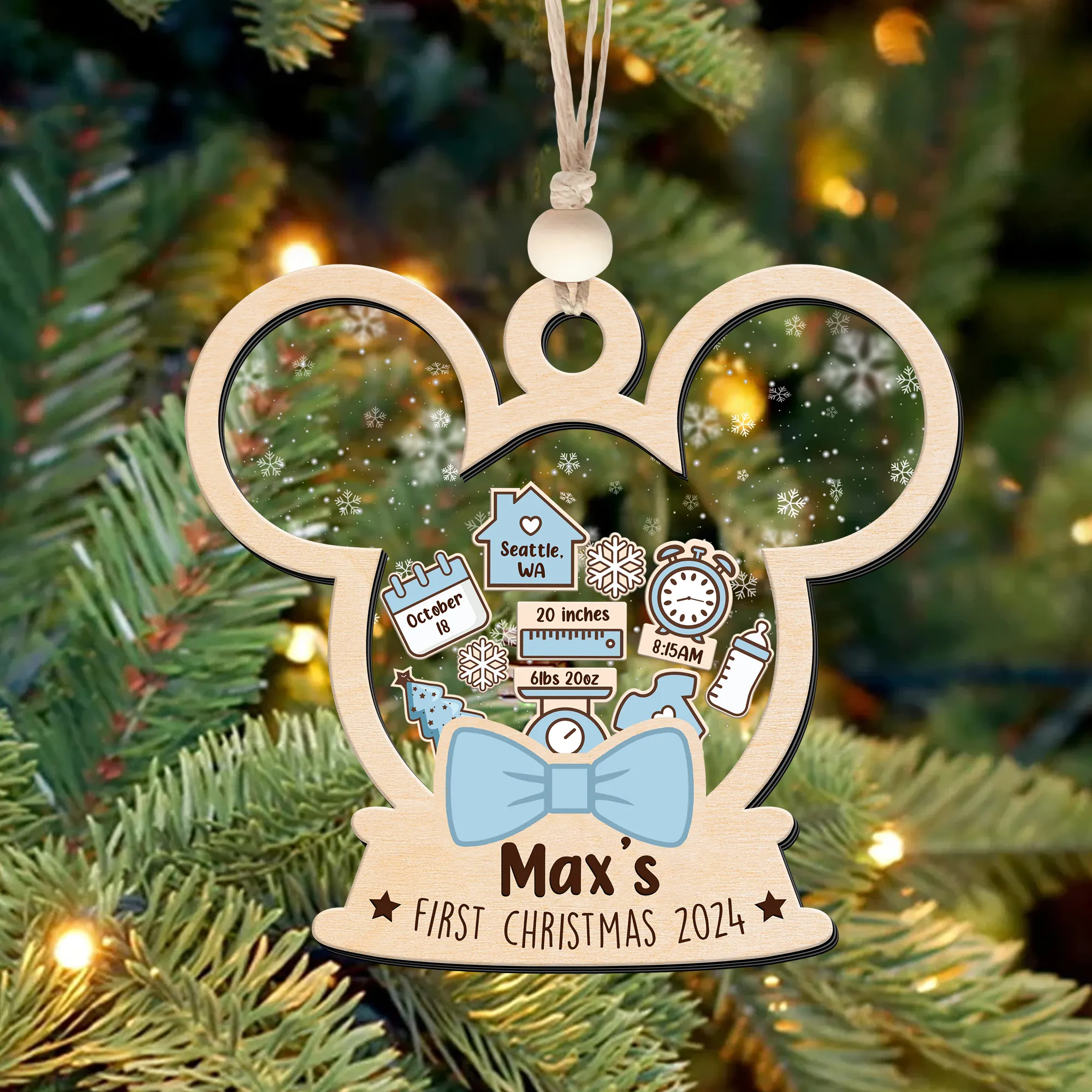 4D Shaked Mickey Minnie Ornament, Baby's First Christmas Ornament CF194