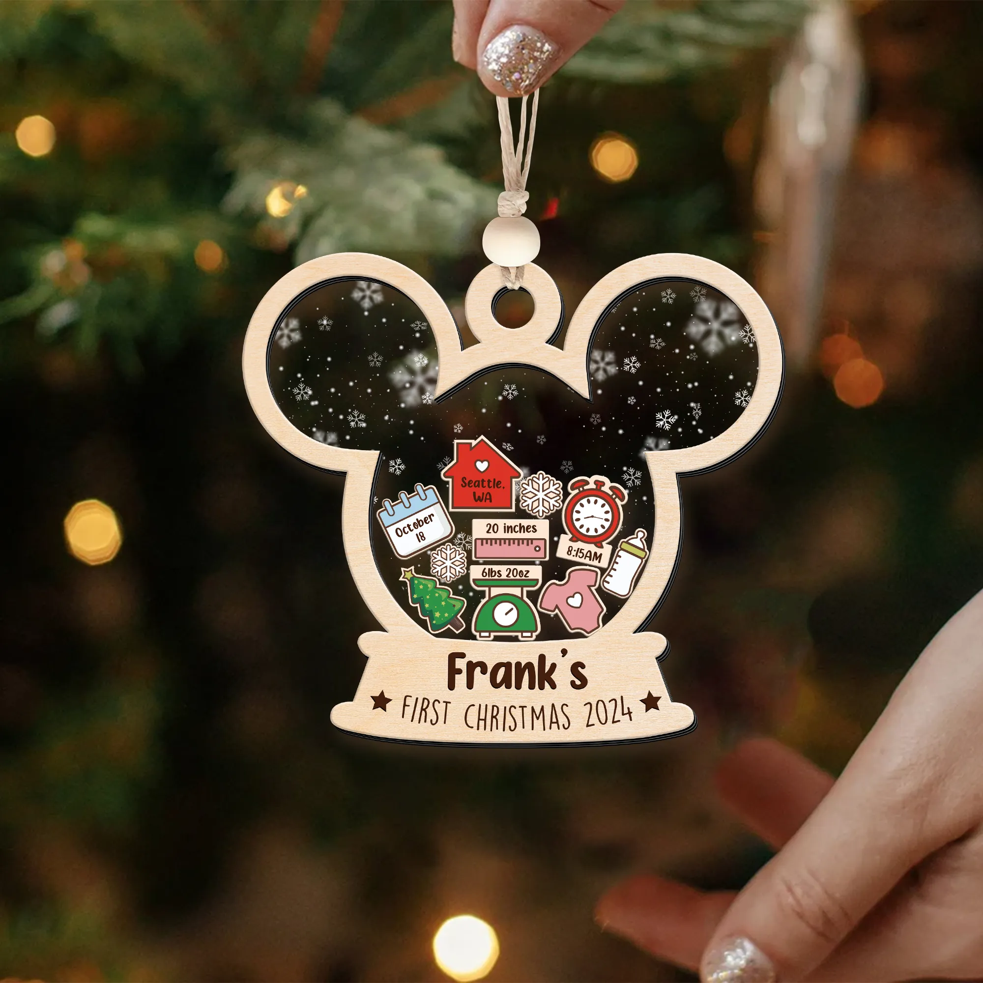 4D Shaked Mickey Minnie Ornament, Baby's First Christmas Ornament CF194