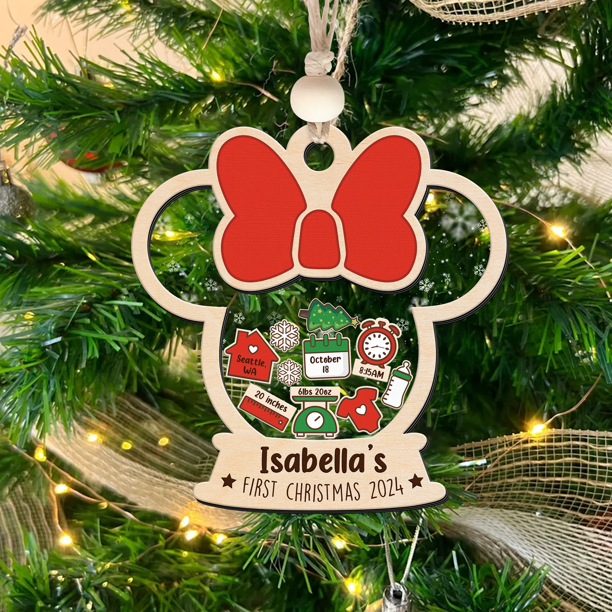 4D Shaked Mickey Minnie Ornament, Baby's First Christmas Ornament CF194
