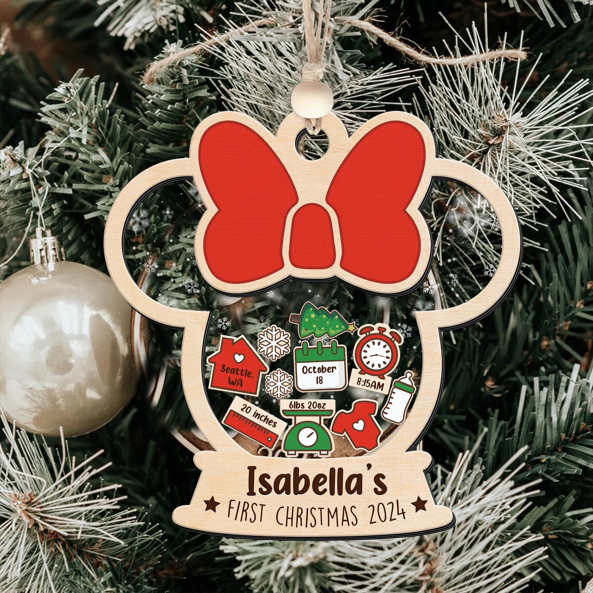 4D Shaked Mickey Minnie Ornament, Baby's First Christmas Ornament CF194