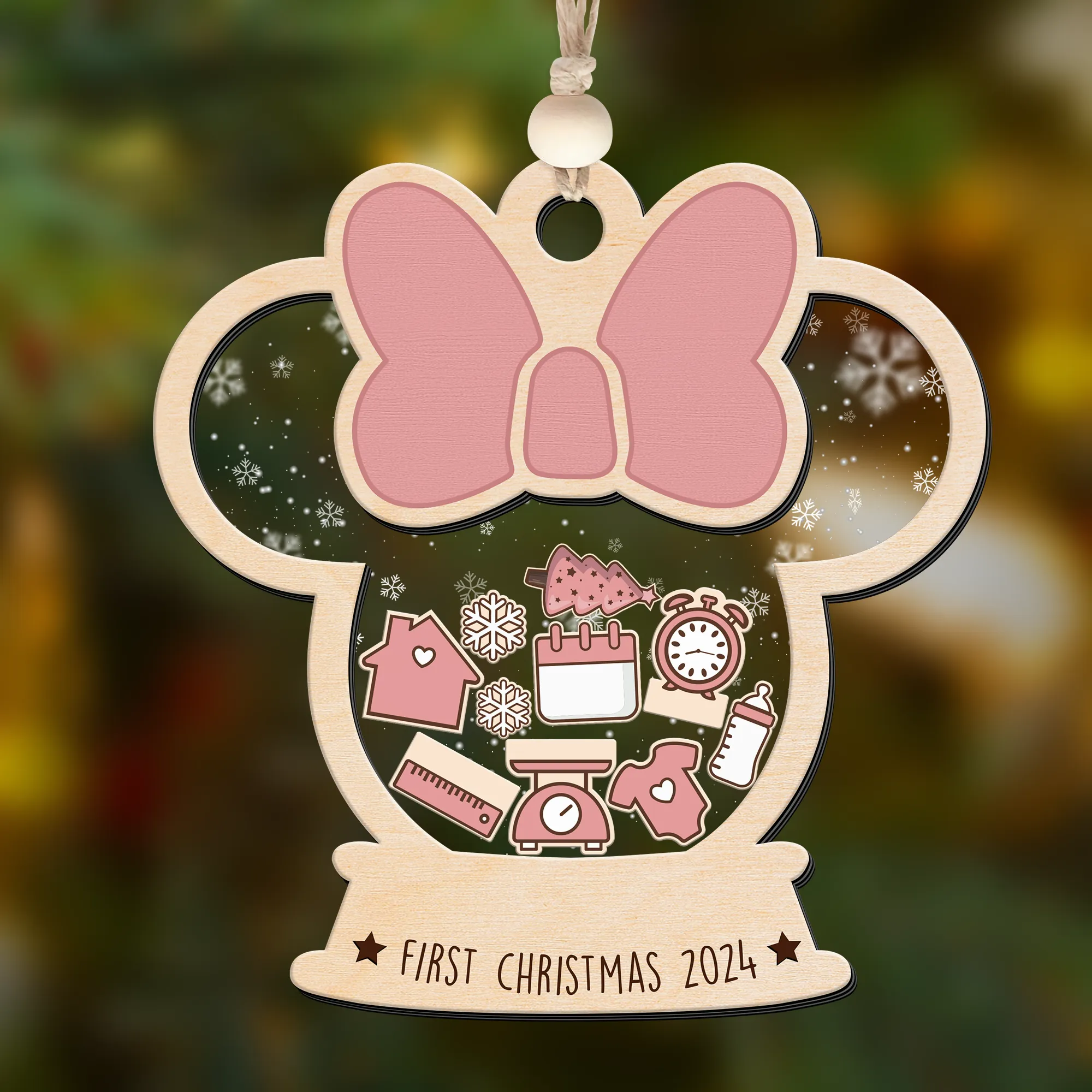 4D Shaked Mickey Minnie Ornament, Baby's First Christmas Ornament CF194