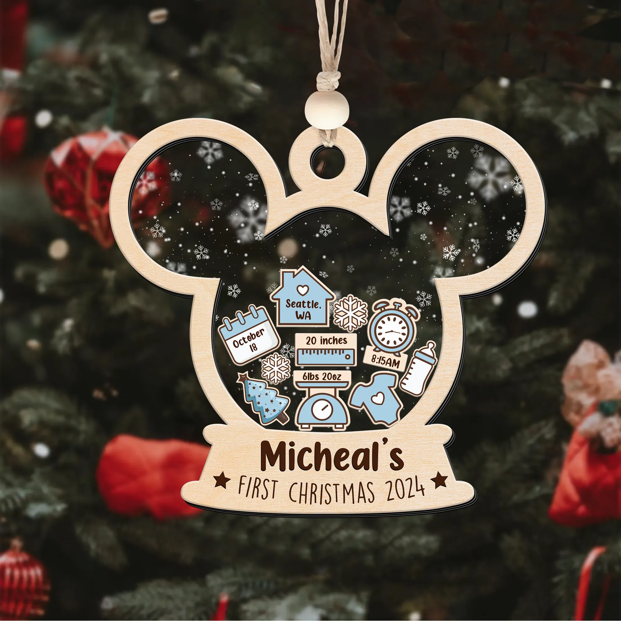 4D Shaked Mickey Minnie Ornament, Baby's First Christmas Ornament CF194