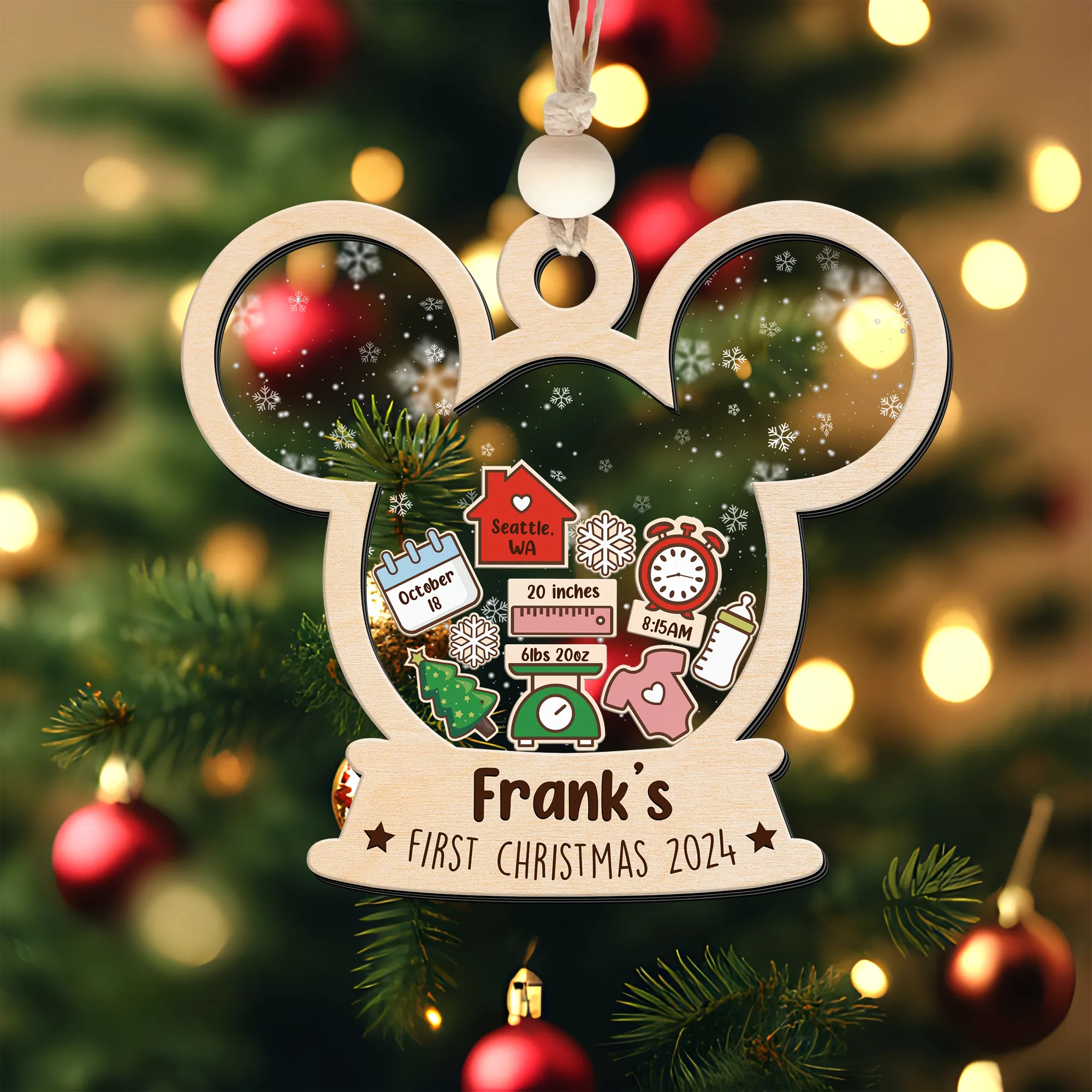 4D Shaked Mickey Minnie Ornament, Baby's First Christmas Ornament CF194