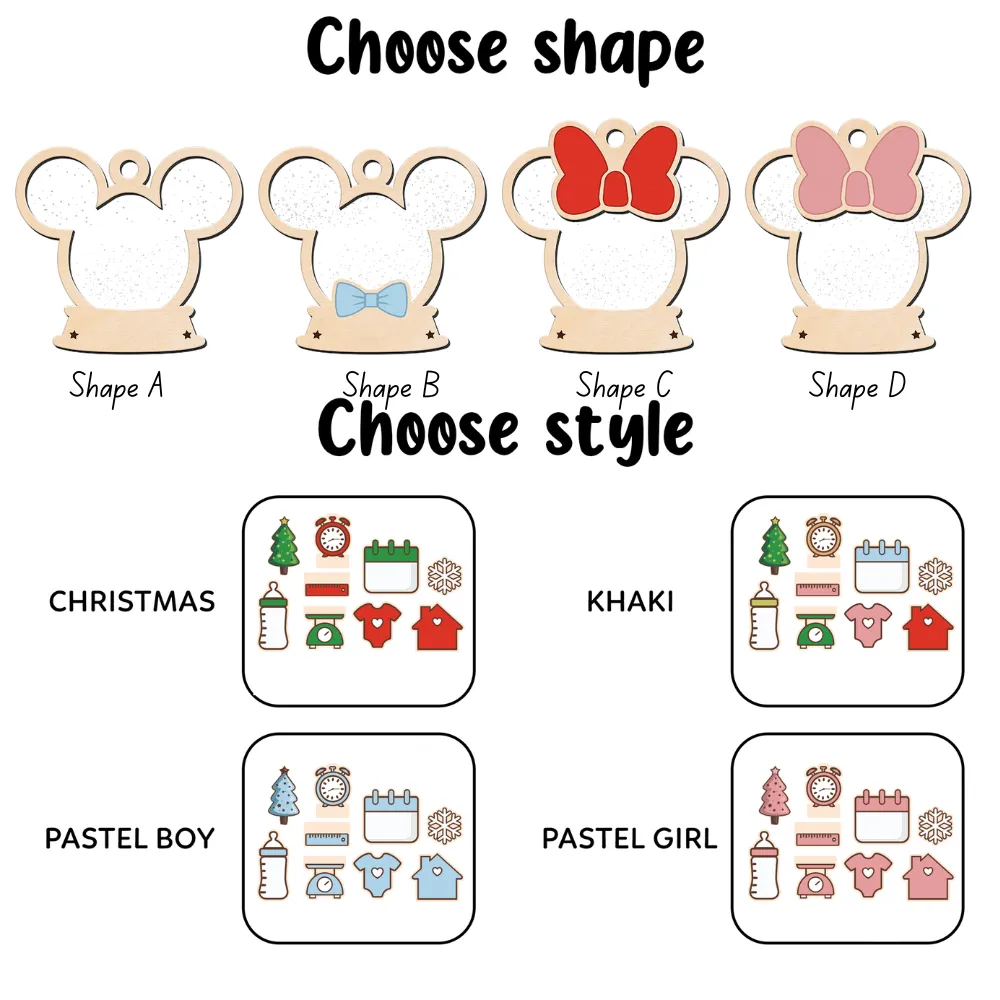 4D Shaked Mickey Minnie Ornament, Baby's First Christmas Ornament CF194