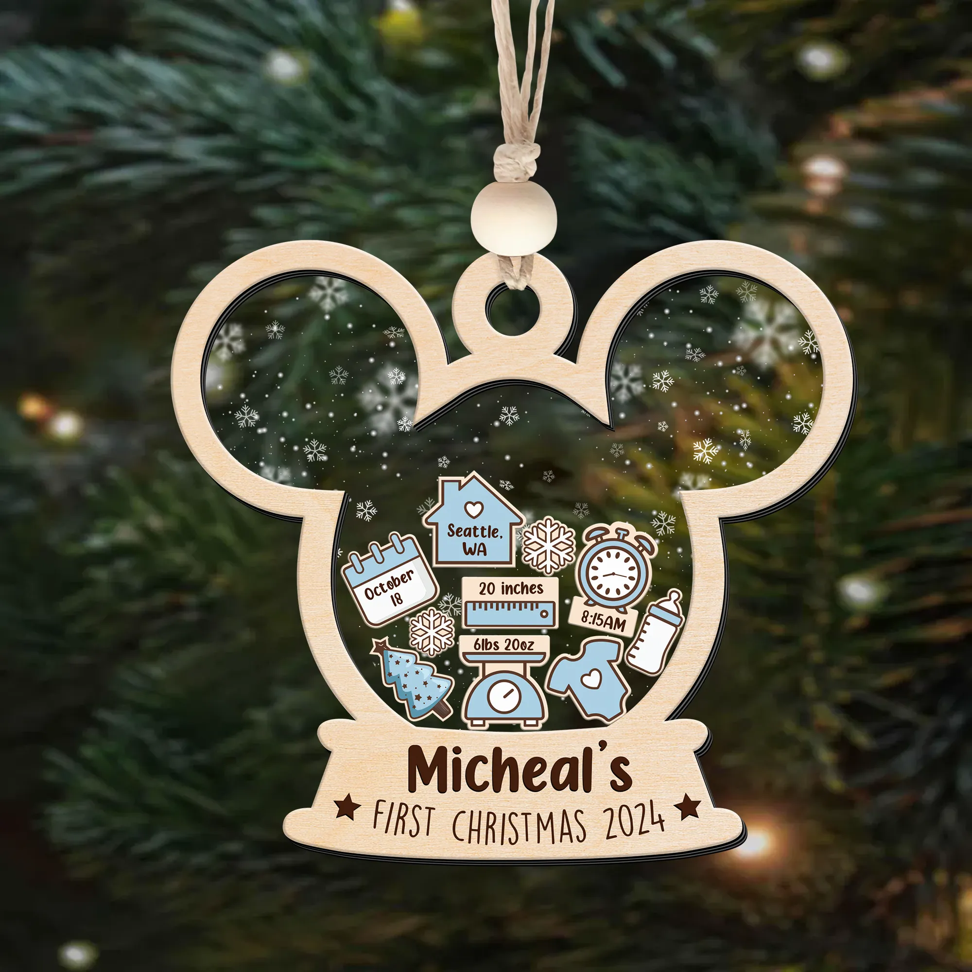 4D Shaked Mickey Minnie Ornament, Baby's First Christmas Ornament CF194