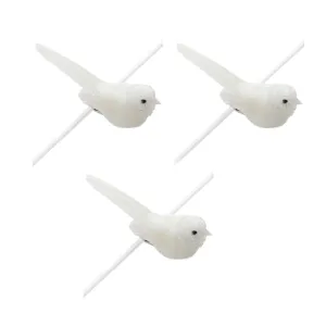 5" Long White Bird Clip-On Christmas Ornament with Feather Glitter Set of 3