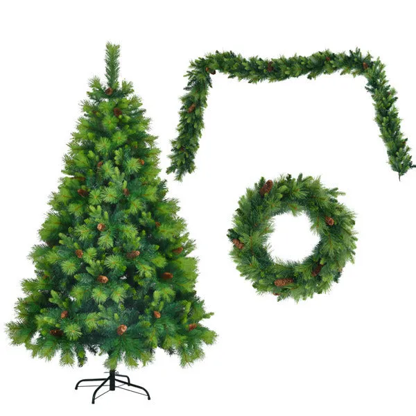 6FT Pre-Lit Green Realistic Christmas Tree with Wreath & Garland Set
