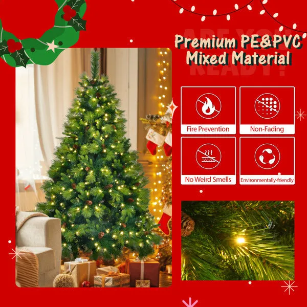 6FT Pre-Lit Green Realistic Christmas Tree with Wreath & Garland Set