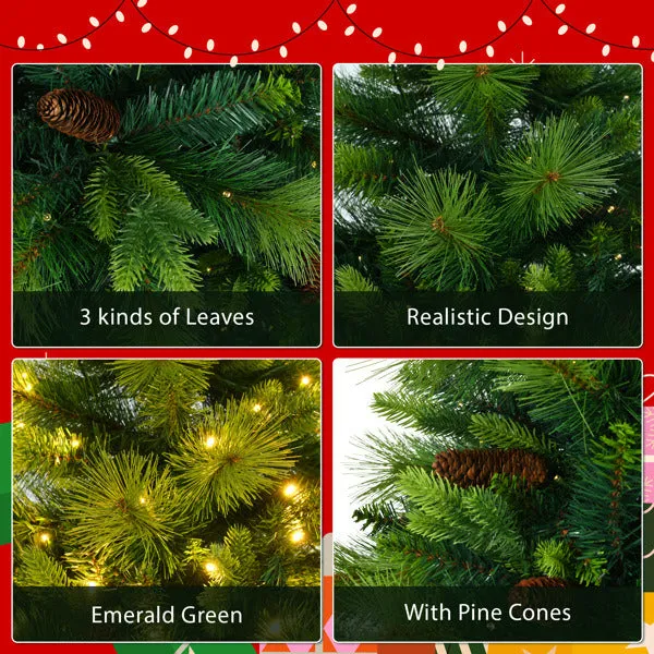 6FT Pre-Lit Green Realistic Christmas Tree with Wreath & Garland Set