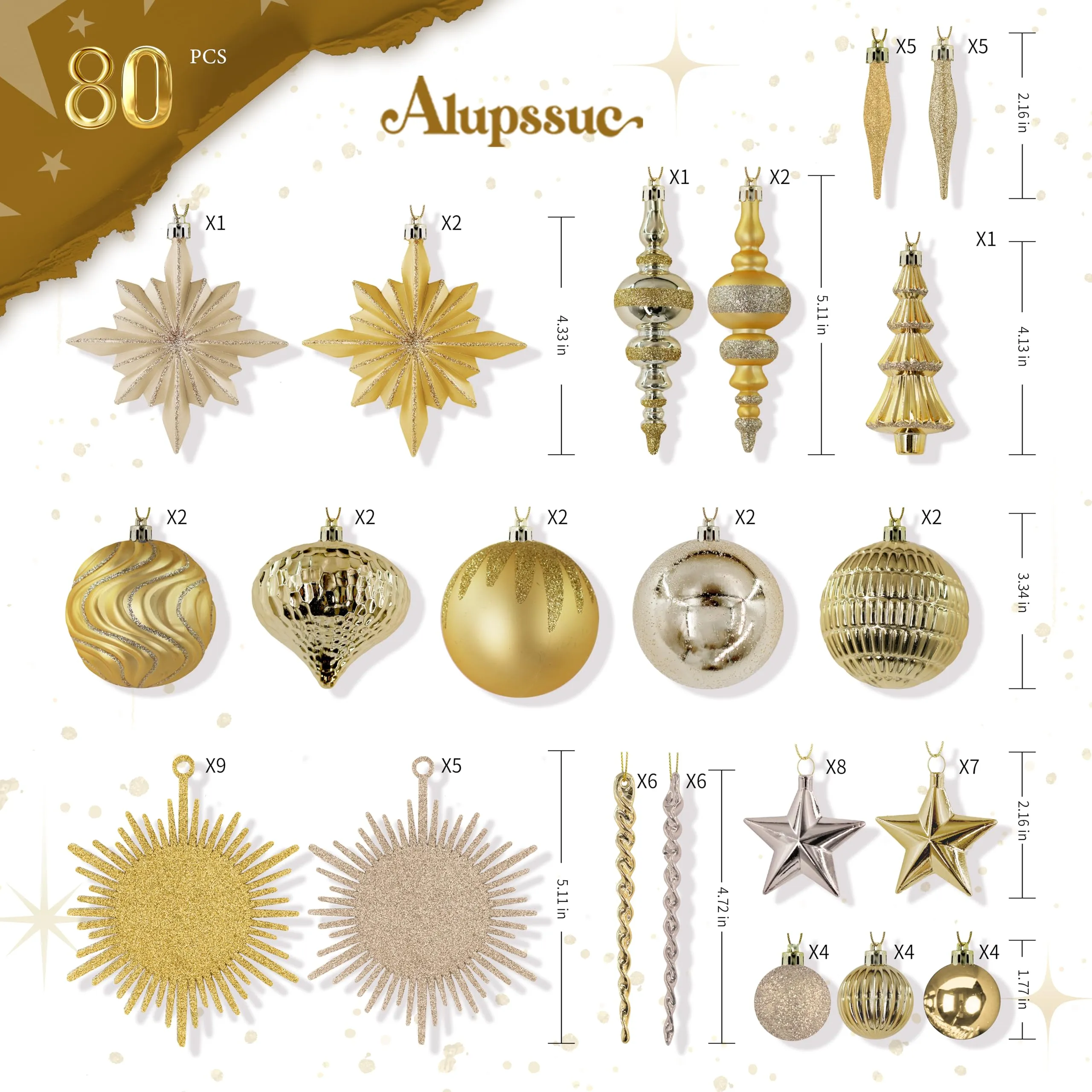 80pcs Light Gold Christmas Balls Ornaments Set with Lanyards