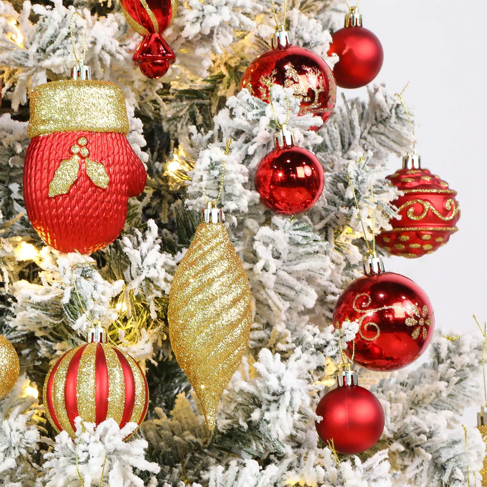 80pcs Red & Gold Christmas Balls Ornaments Set with Lanyards