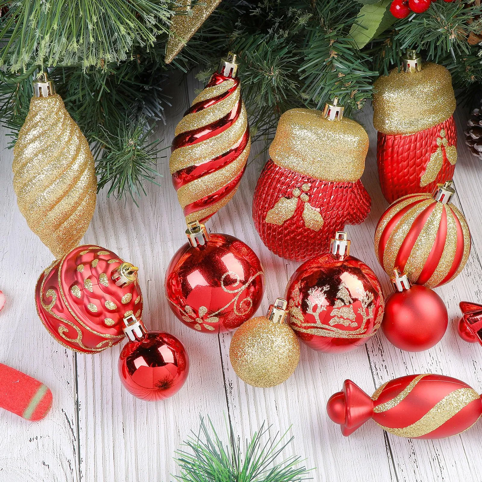 80pcs Red & Gold Christmas Balls Ornaments Set with Lanyards
