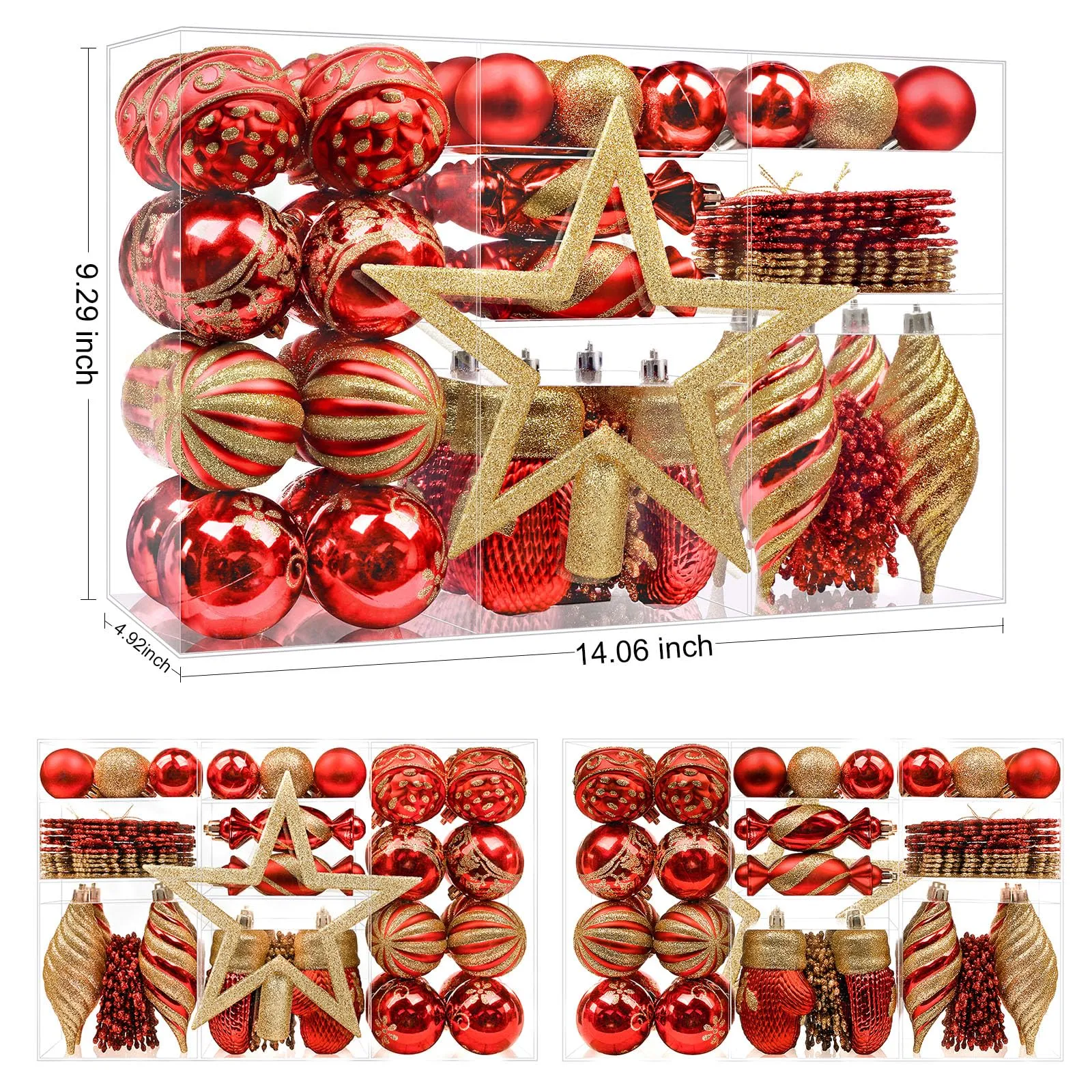 80pcs Red & Gold Christmas Balls Ornaments Set with Lanyards