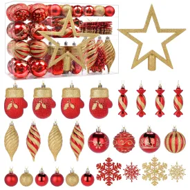 80pcs Red & Gold Christmas Balls Ornaments Set with Lanyards
