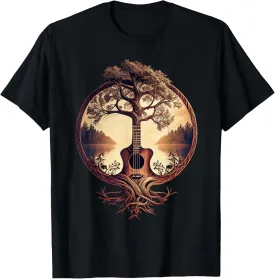 Acoustic Guitar Tree By The Lake Guitarist T-Shirt