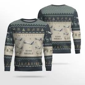 Airbus A340 Aircraft Multicolor Ugly Christmas Sweater, Idea Gift for Men Dad Christmas