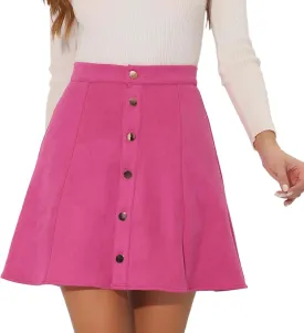 Allegra K Women's Faux Suede Button A-Line High Waisted Christmas Flared Mini Short Skirt