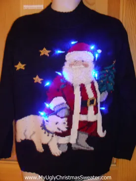Amazing Santa and Pet Bear Light Up Ugly Christmas Sweater