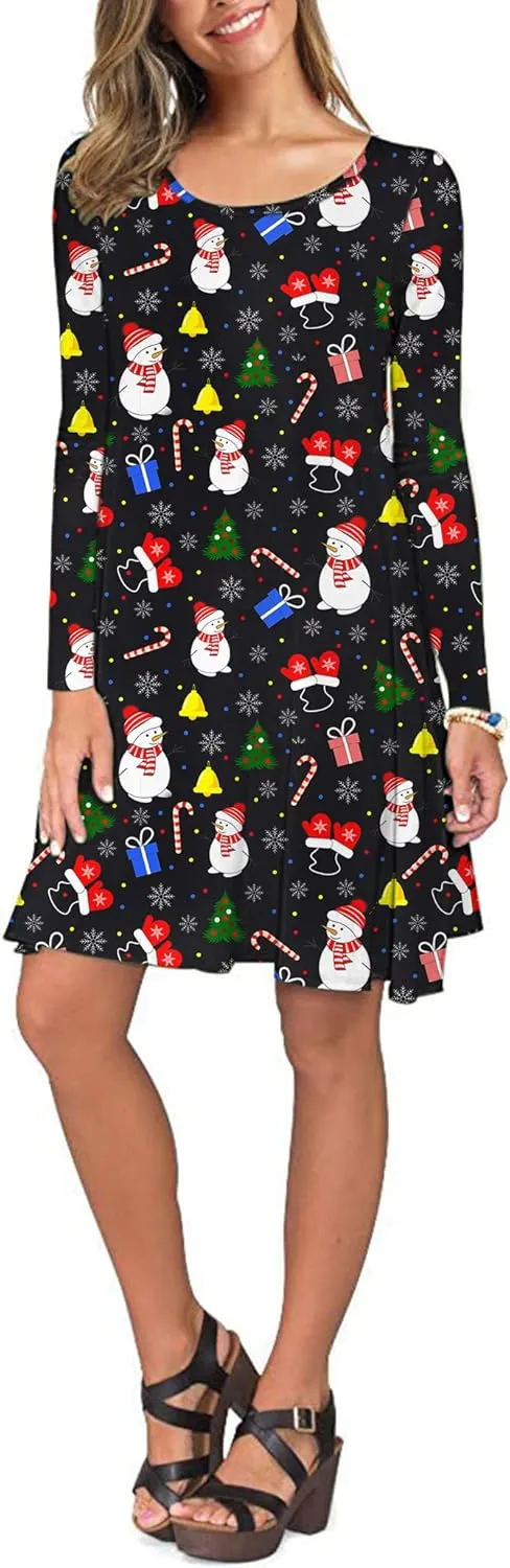 AUSELILY Women's Long Sleeve Casual Swing T-Shirt Dresses with Pockets
