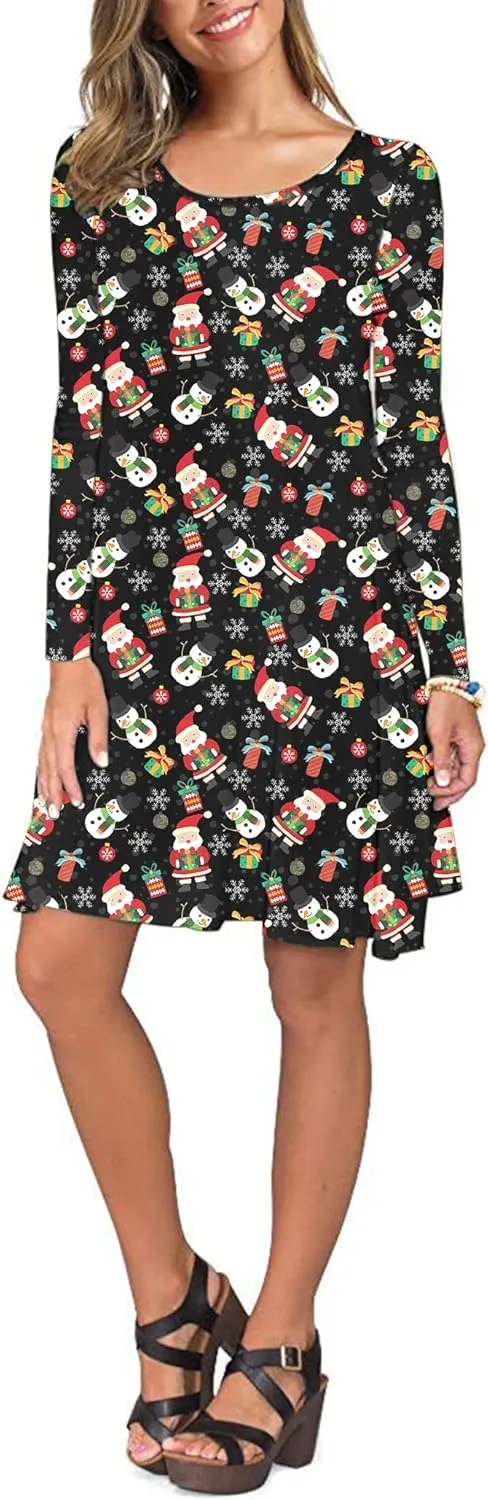 AUSELILY Women's Long Sleeve Casual Swing T-Shirt Dresses with Pockets