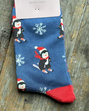 Bamboo Socks - Skiing Penguins