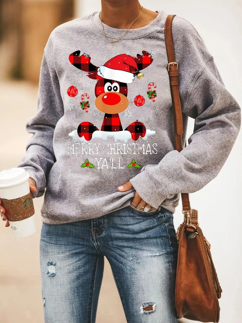 Barlver Women Christmas Fleece Sweaters Long Sleeve Fuzzy Sweatshirts Holiday Graphic Shirts