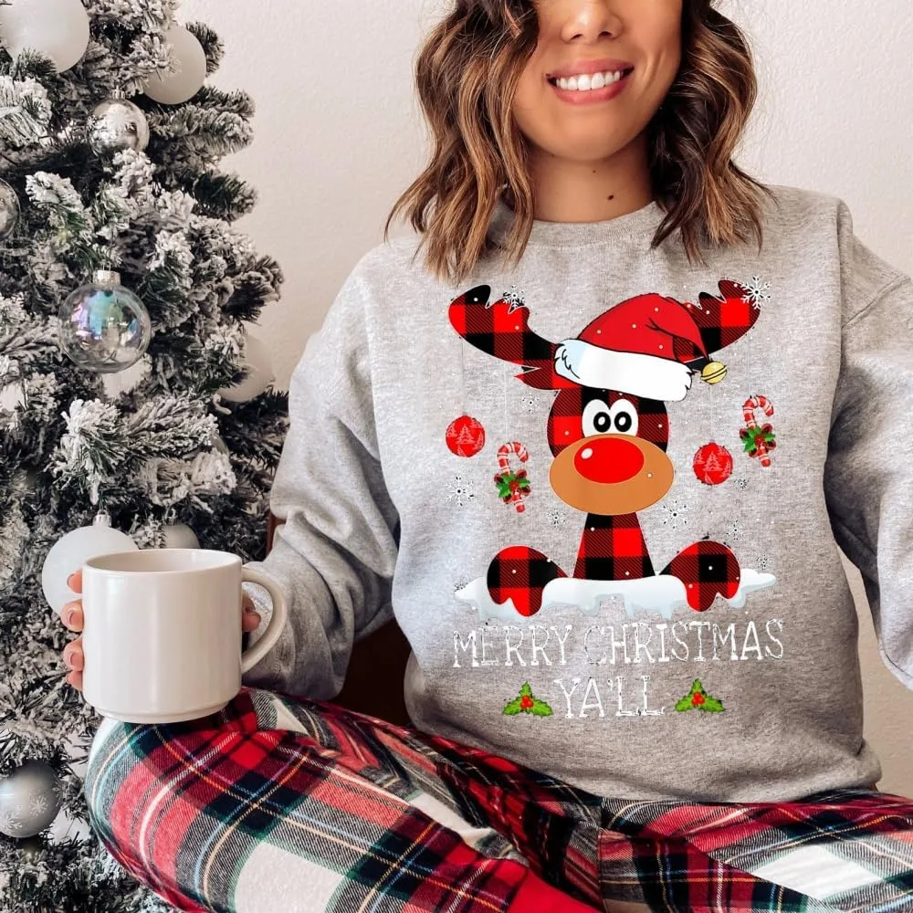 Barlver Women Christmas Fleece Sweaters Long Sleeve Fuzzy Sweatshirts Holiday Graphic Shirts