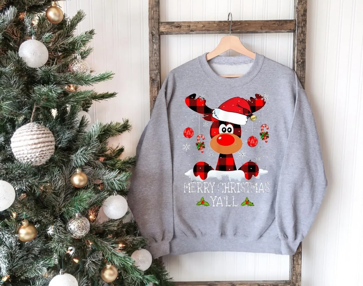 Barlver Women Christmas Fleece Sweaters Long Sleeve Fuzzy Sweatshirts Holiday Graphic Shirts