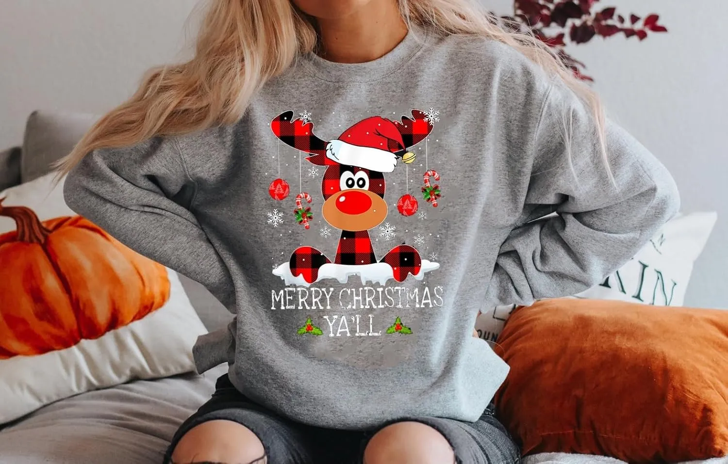 Barlver Women Christmas Fleece Sweaters Long Sleeve Fuzzy Sweatshirts Holiday Graphic Shirts