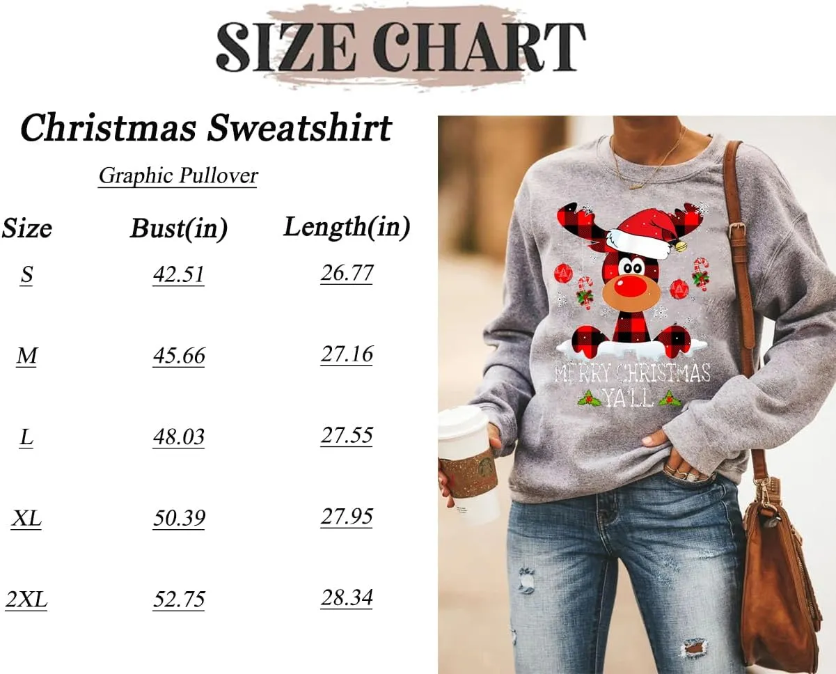 Barlver Women Christmas Fleece Sweaters Long Sleeve Fuzzy Sweatshirts Holiday Graphic Shirts