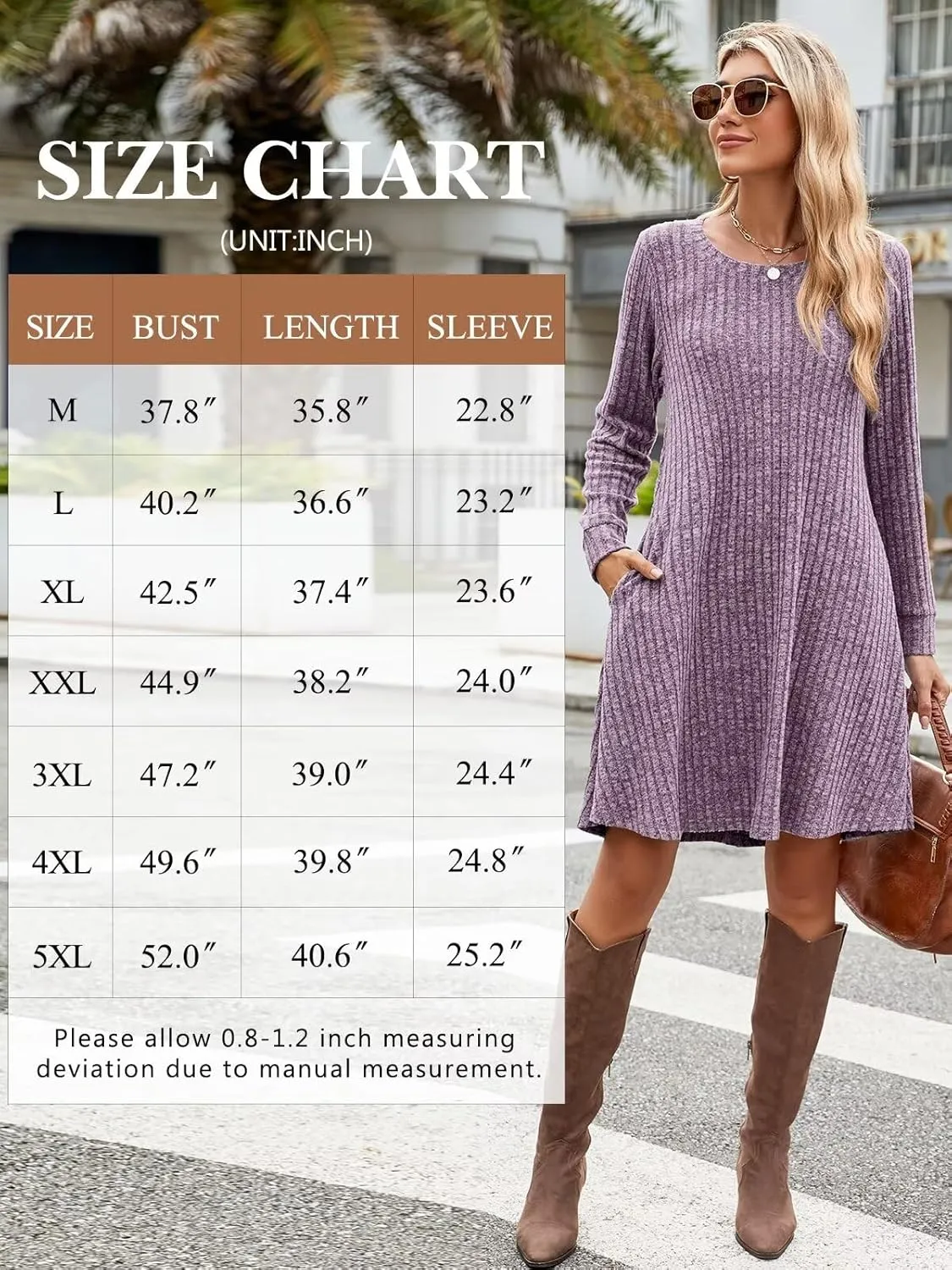BELAROI Sweater Dress Plus Size Dresses Crew Neck Long Sleeve Casual Fall Winter Tunic Dress Pockets