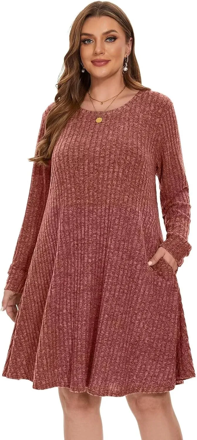 BELAROI Sweater Dress Plus Size Dresses Crew Neck Long Sleeve Casual Fall Winter Tunic Dress Pockets