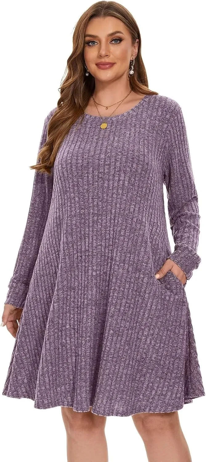 BELAROI Sweater Dress Plus Size Dresses Crew Neck Long Sleeve Casual Fall Winter Tunic Dress Pockets