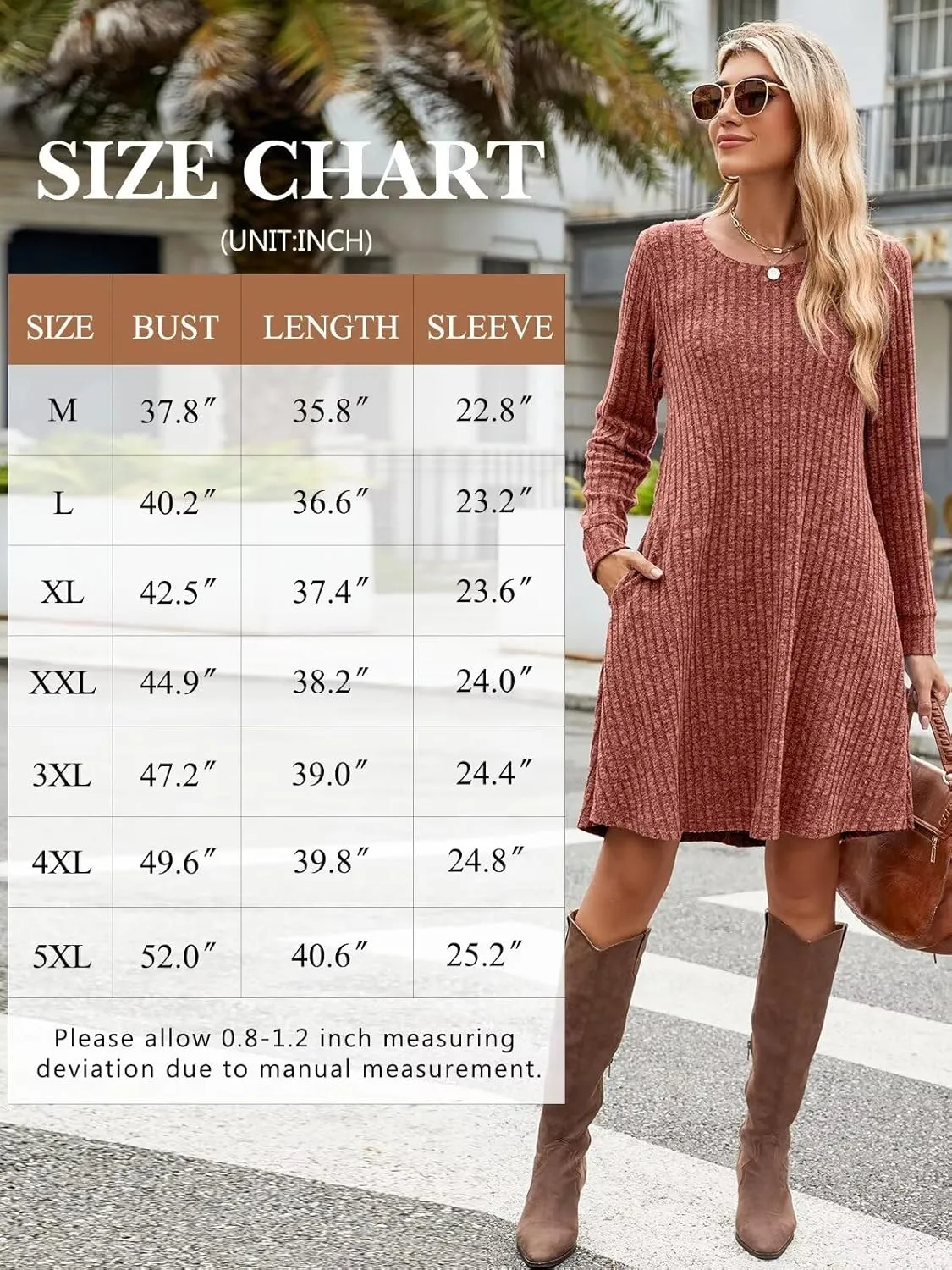 BELAROI Sweater Dress Plus Size Dresses Crew Neck Long Sleeve Casual Fall Winter Tunic Dress Pockets