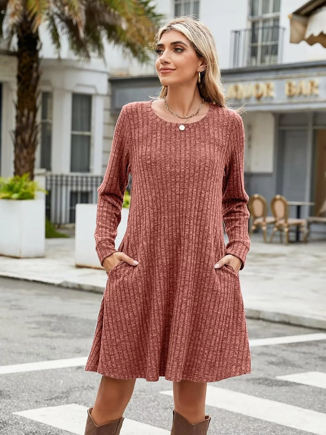 BELAROI Sweater Dress Plus Size Dresses Crew Neck Long Sleeve Casual Fall Winter Tunic Dress Pockets