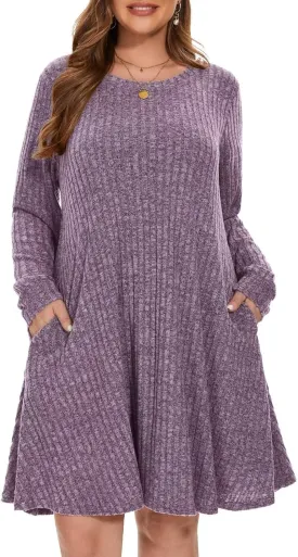 BELAROI Sweater Dress Plus Size Dresses Crew Neck Long Sleeve Casual Fall Winter Tunic Dress Pockets