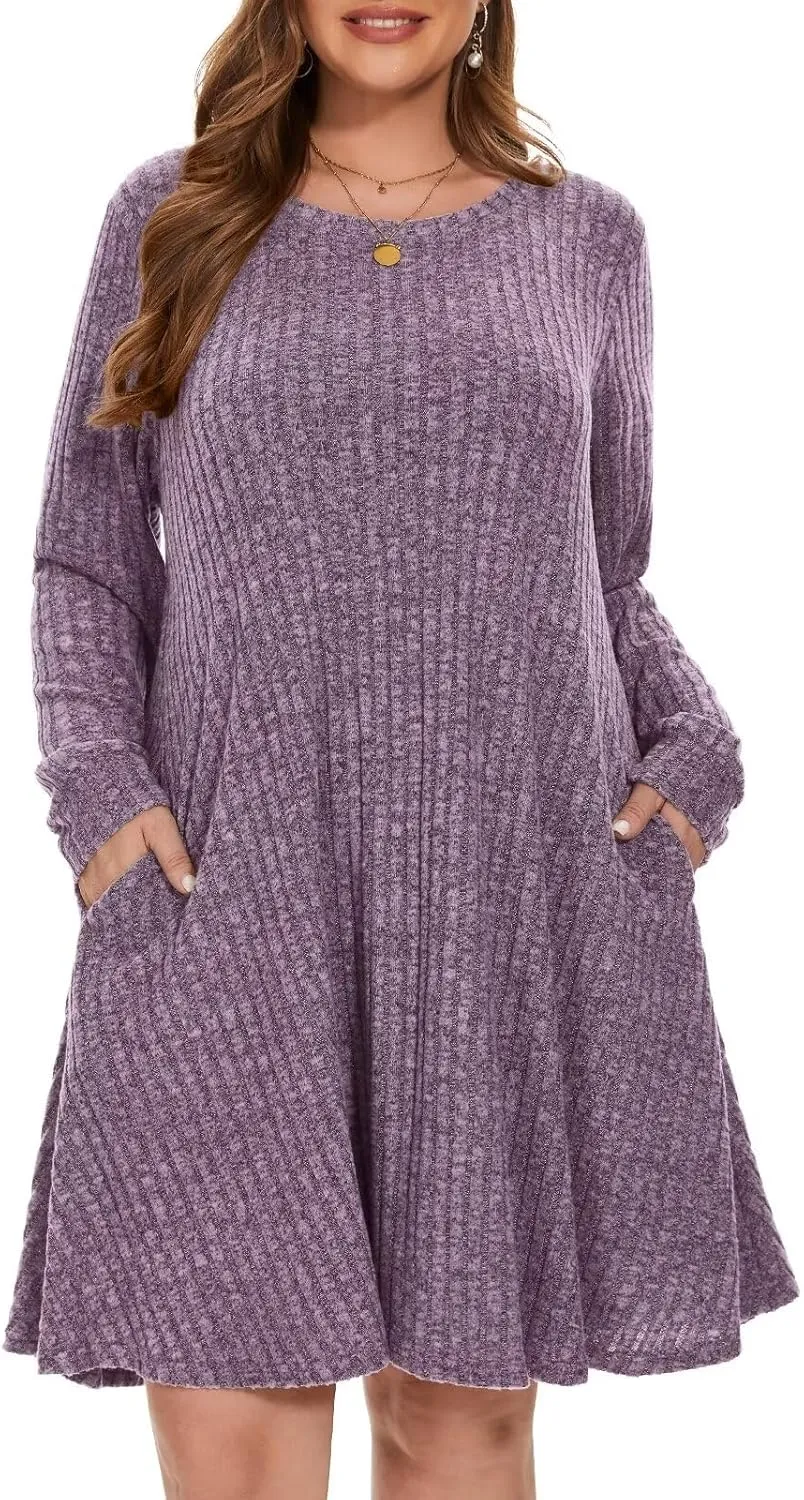 BELAROI Sweater Dress Plus Size Dresses Crew Neck Long Sleeve Casual Fall Winter Tunic Dress Pockets