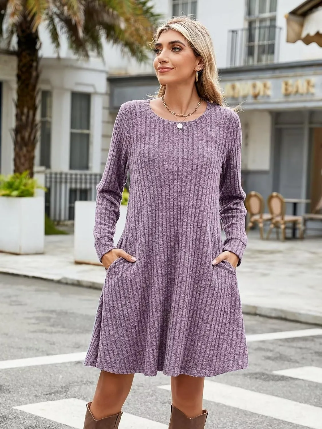 BELAROI Sweater Dress Plus Size Dresses Crew Neck Long Sleeve Casual Fall Winter Tunic Dress Pockets