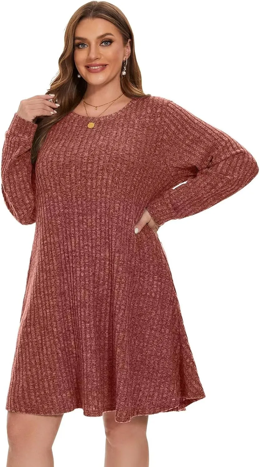 BELAROI Sweater Dress Plus Size Dresses Crew Neck Long Sleeve Casual Fall Winter Tunic Dress Pockets