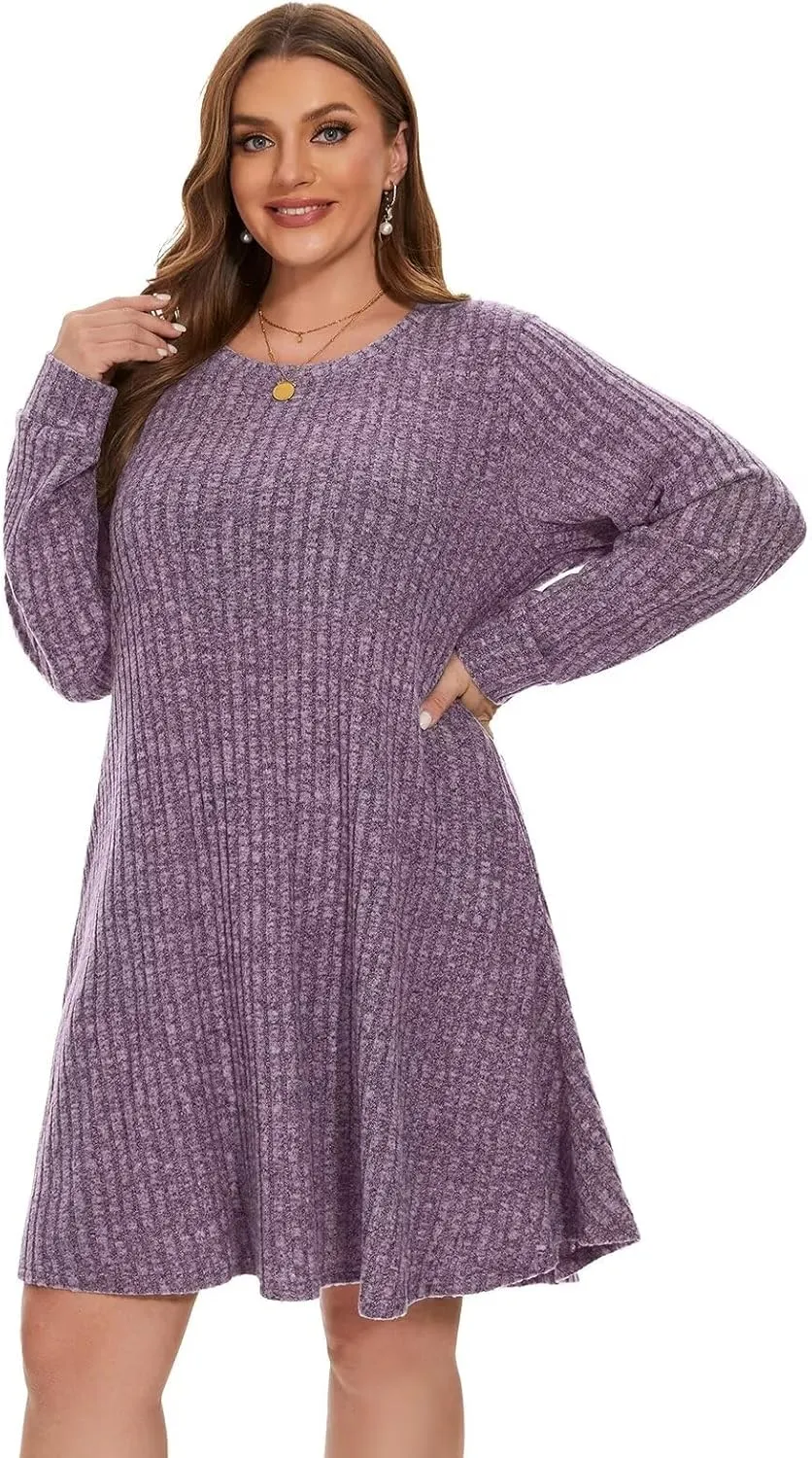 BELAROI Sweater Dress Plus Size Dresses Crew Neck Long Sleeve Casual Fall Winter Tunic Dress Pockets